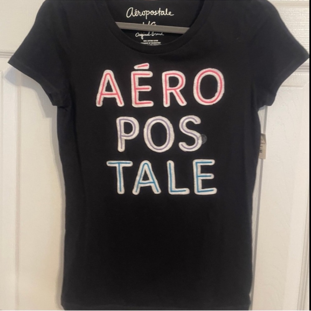 Aeropostale Black Tee with Red and White Embroidery